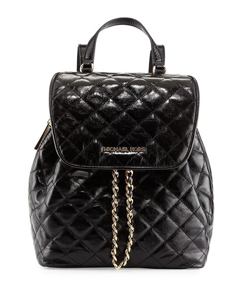 michael kors susannah medium quilted backpack black|More.